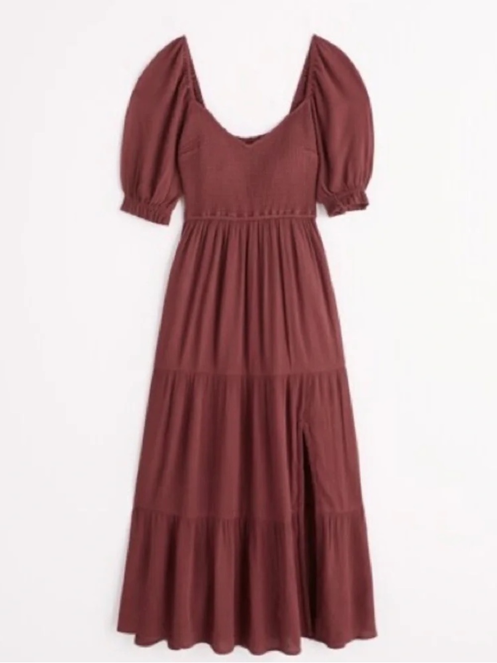 Abercrombie & Fitch Smocked Midi Dress | Burgundy Marsala | XS